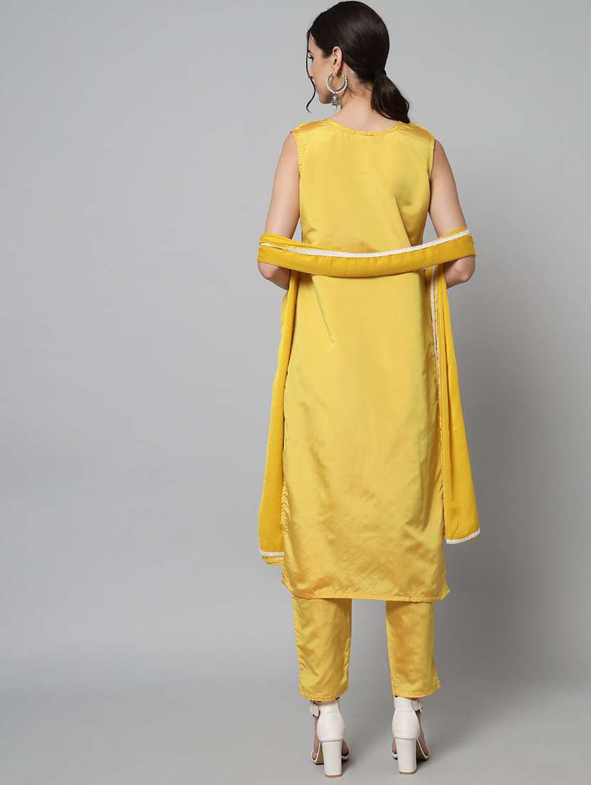 yellow round neck kurta pant set with dupatta - 20195114 - Standard Image - 3