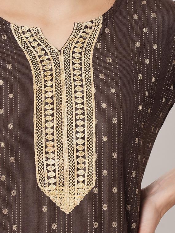 brown notch neck kurta pant set with dupatta - 20195129 - Standard Image - 3