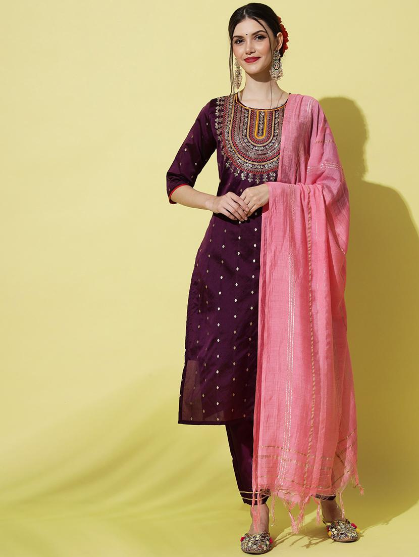 embroidered kurta pant set with dupatta - 20195154 - Zoom Image - 0