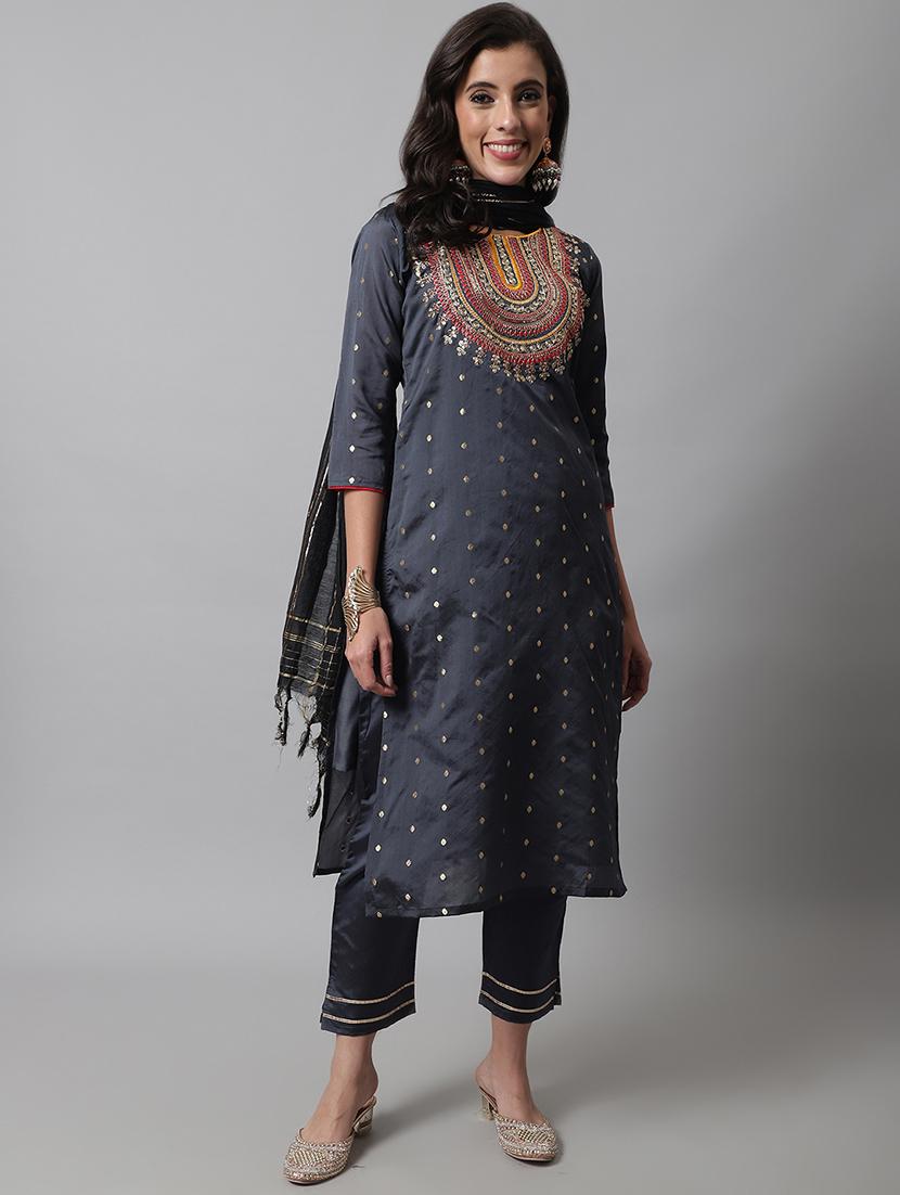 embroidered kurta pant set with dupatta   - 20195156 -  Zoom Image - 0