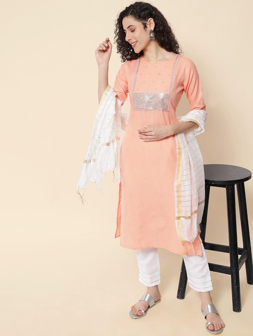 embroidered kurta pant set with dupatta   - 20195162 -  Zoom Image - 0