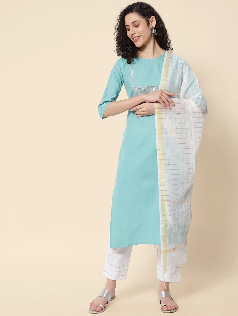 embroidered kurta pant set with dupatta - 20195163 - Zoom Image - 0