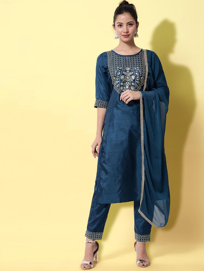 embroidered kurta pant set with dupatta - 20195175 - Zoom Image - 0