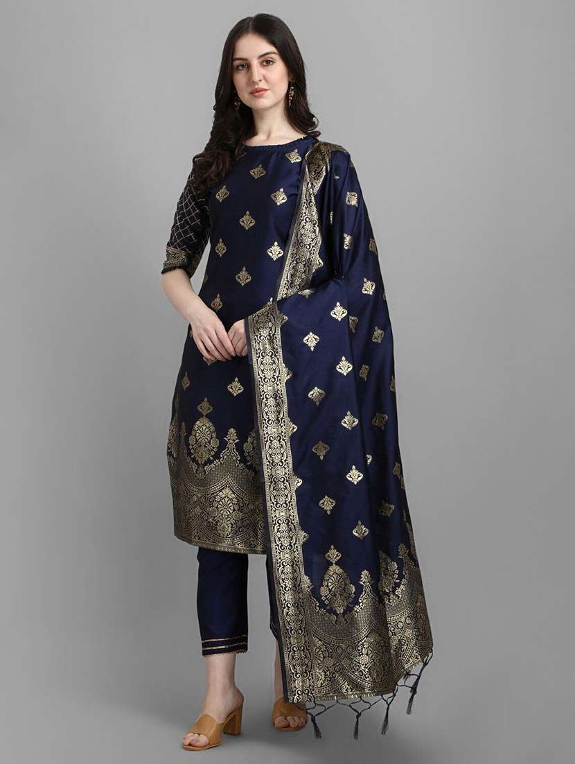 women three quarter sleeve kurta pant with dupatta set