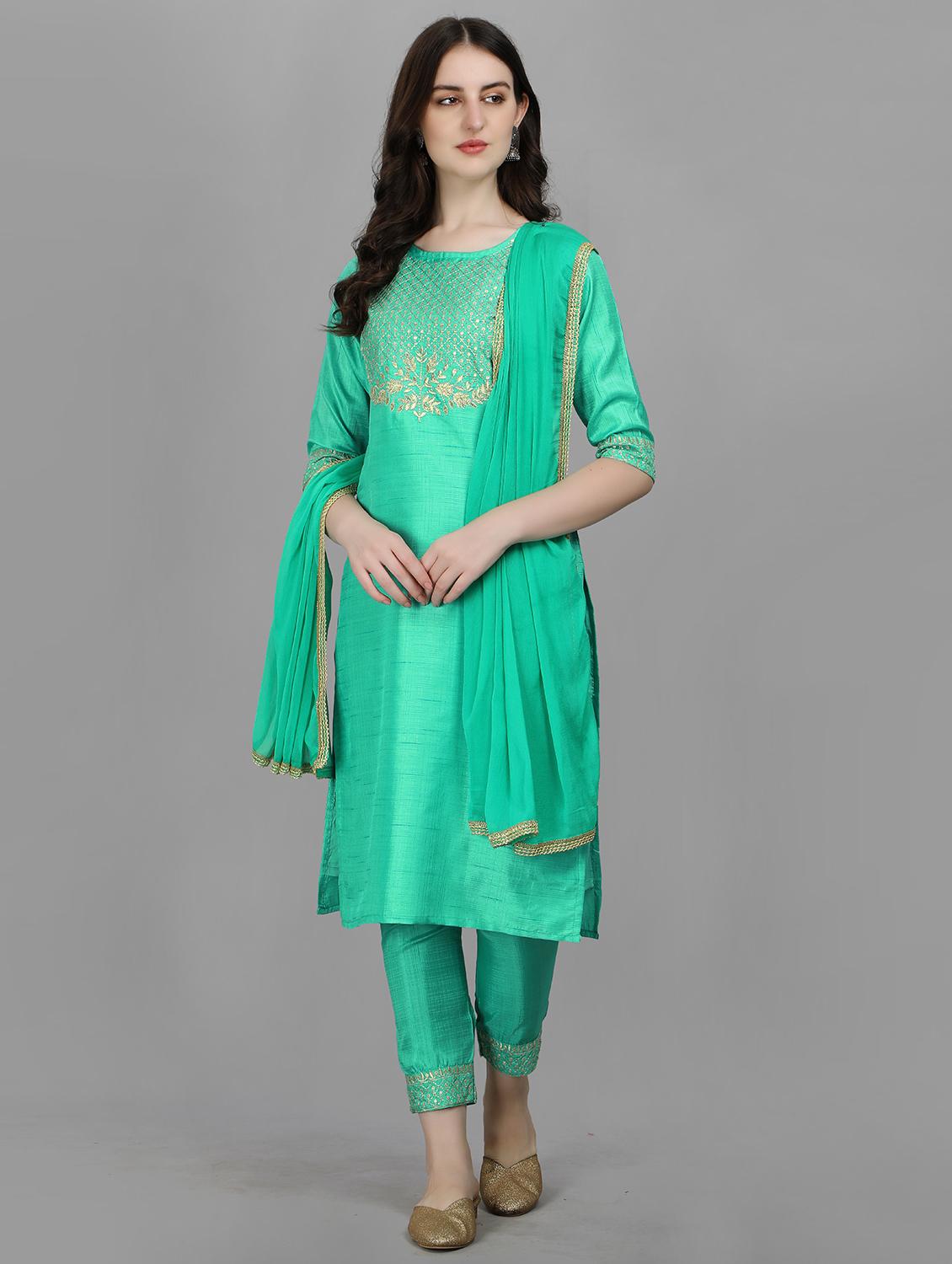 embroidered kurta pant set with dupatta - 20195188 - Zoom Image - 0
