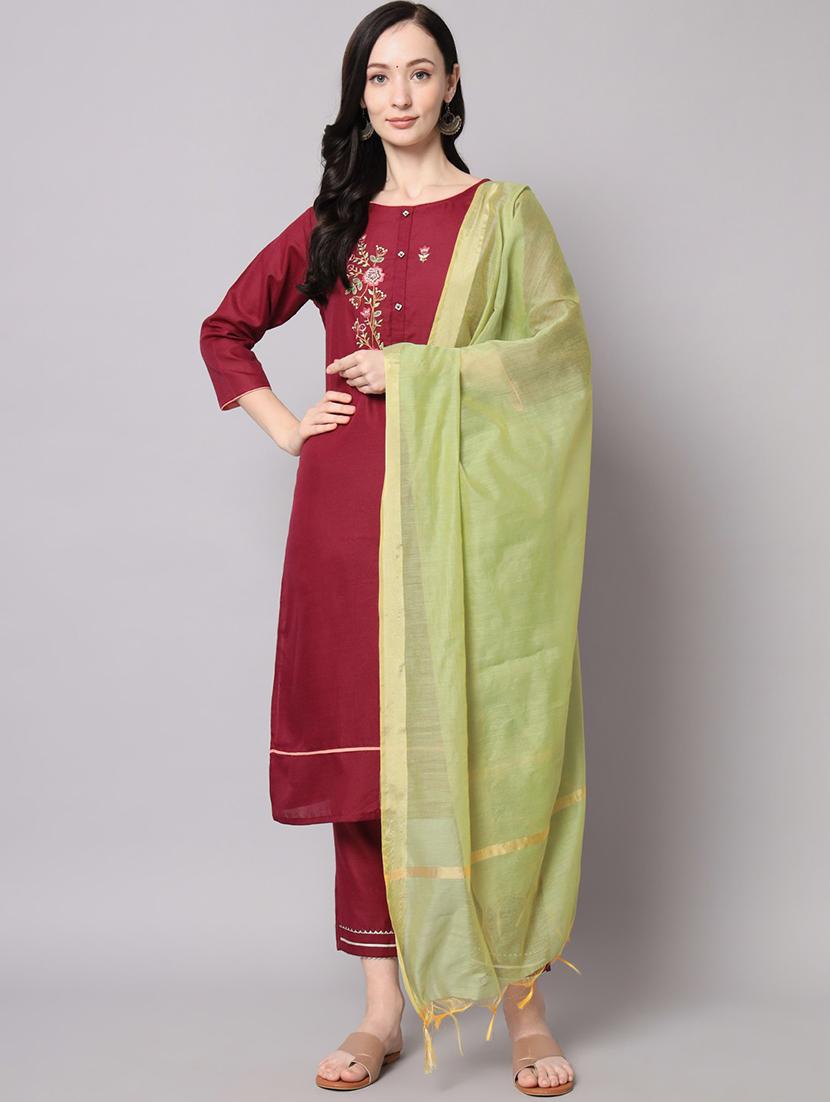 embroidered kurta pant set with dupatta - 20195203 - Zoom Image - 0