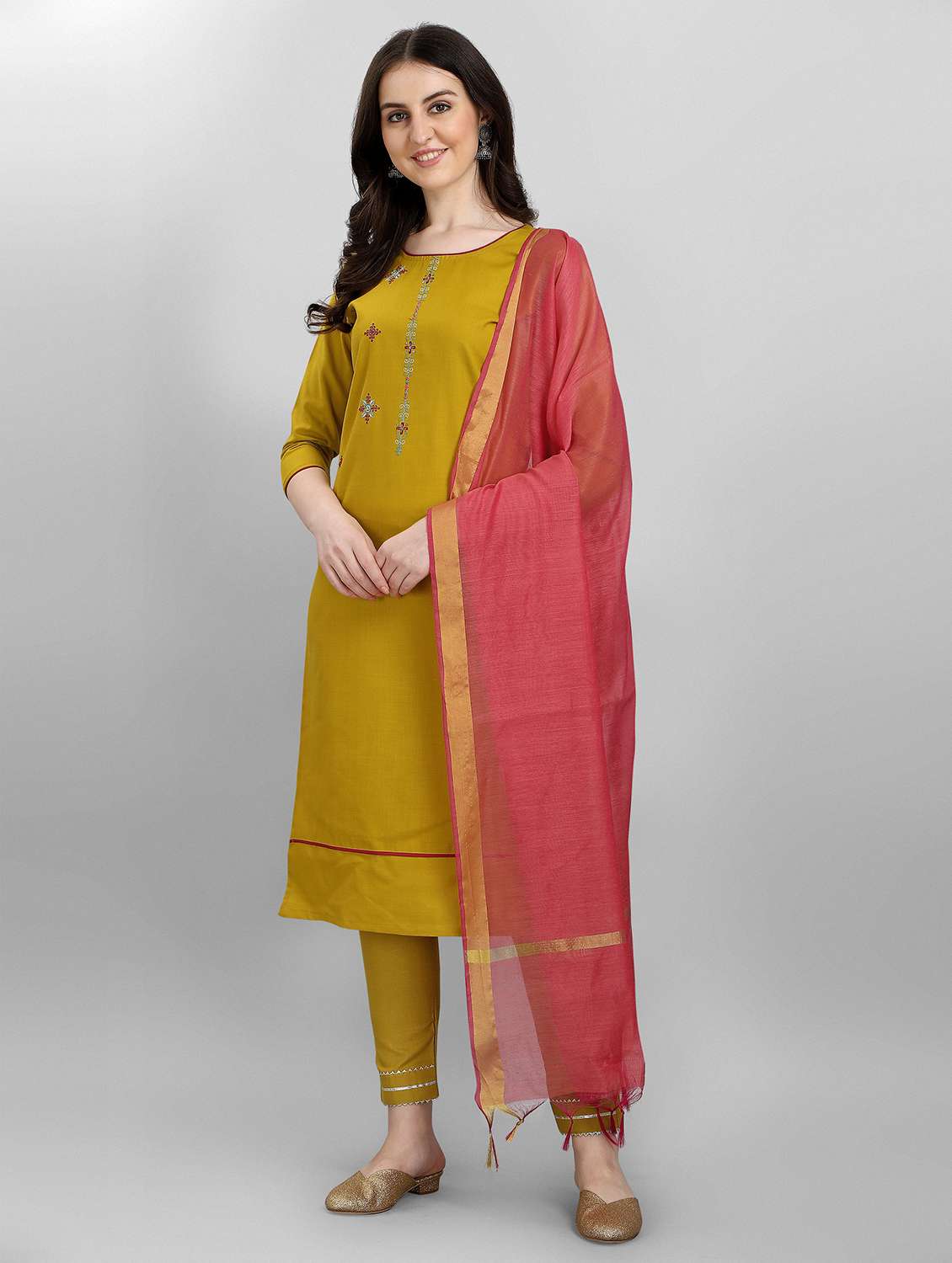 embroidered kurta pant set with dupatta - 20195204 - Zoom Image - 0