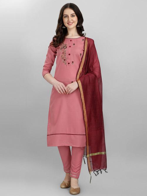 embroidered kurta pant set with dupatta - 20195205 - Standard Image - 0