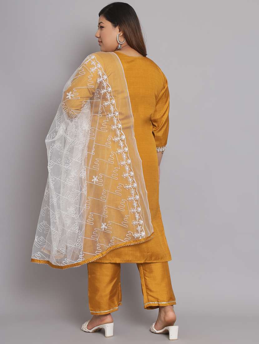 embroidered kurta pant set with dupatta   - 20195209 -  Standard Image - 3