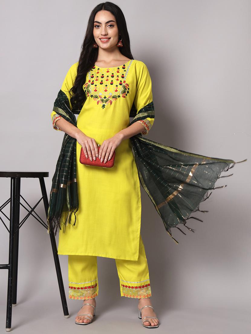 embroidered kurta pant set with dupatta   - 20195213 -  Zoom Image - 0