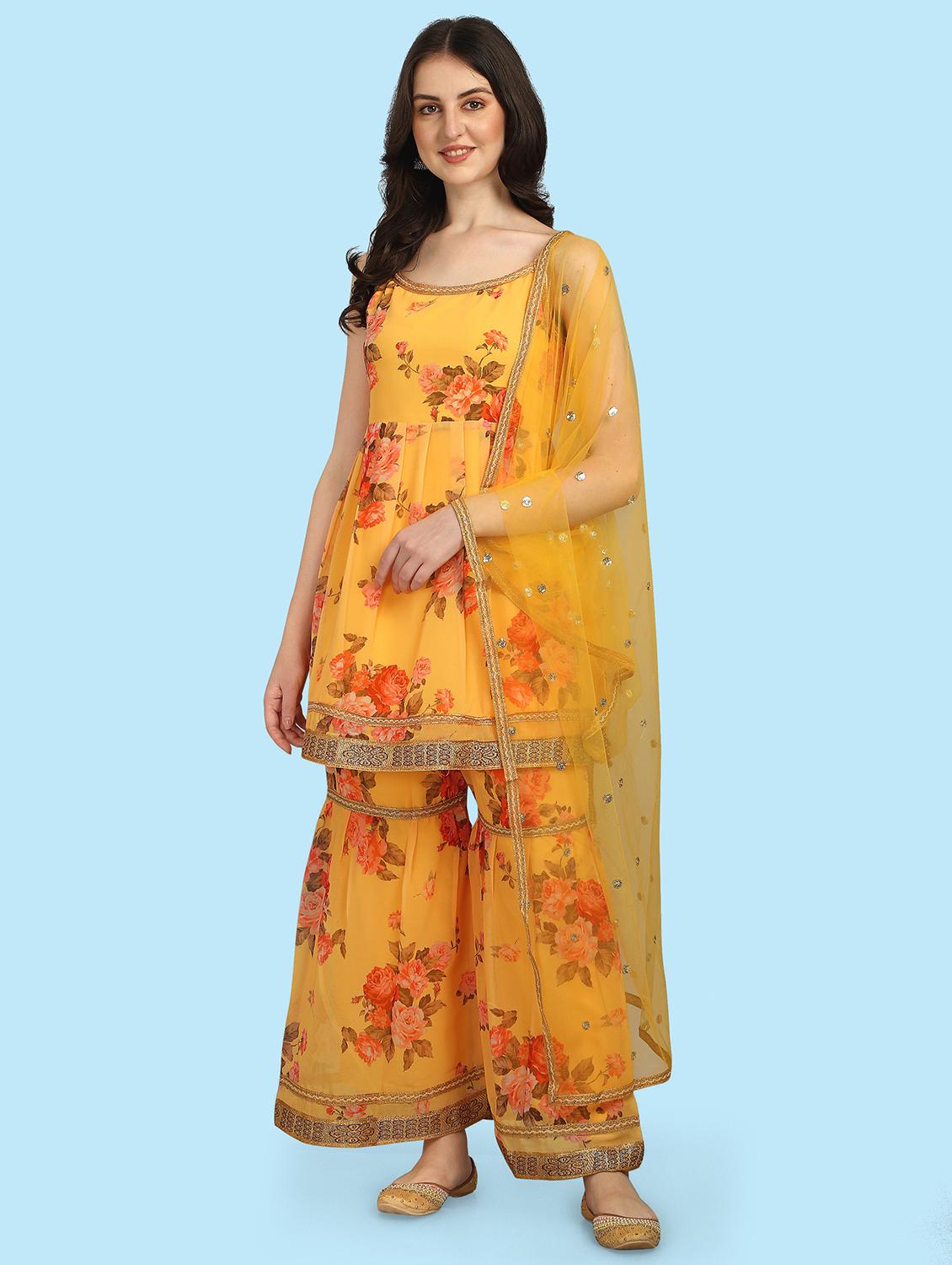 floral printed kurta sharara set with dupatta   - 20195221 -  Zoom Image - 0