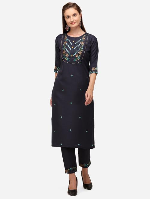 embroidered kurta pant set - 20195295 - Standard Image - 0