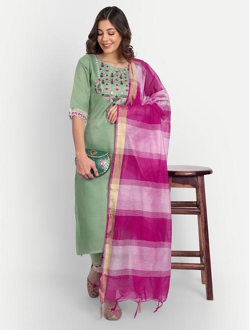 embroidered kurta pant set with dupatta - 20195300 - Standard Image - 0