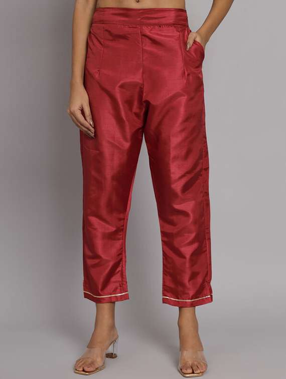 maroon round neck kurta pant set with dupatta - 20195346 -  Standard Image - 3