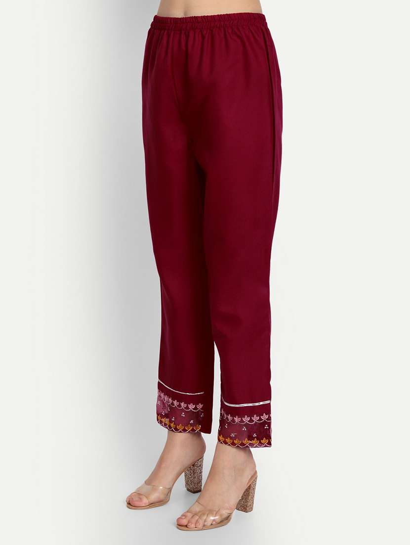 maroon round neck kurta pant set with dupatta - 20195367 - Standard Image - 3