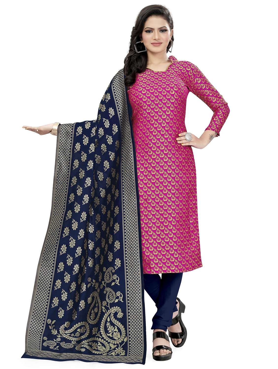 self design unstitched suit set 