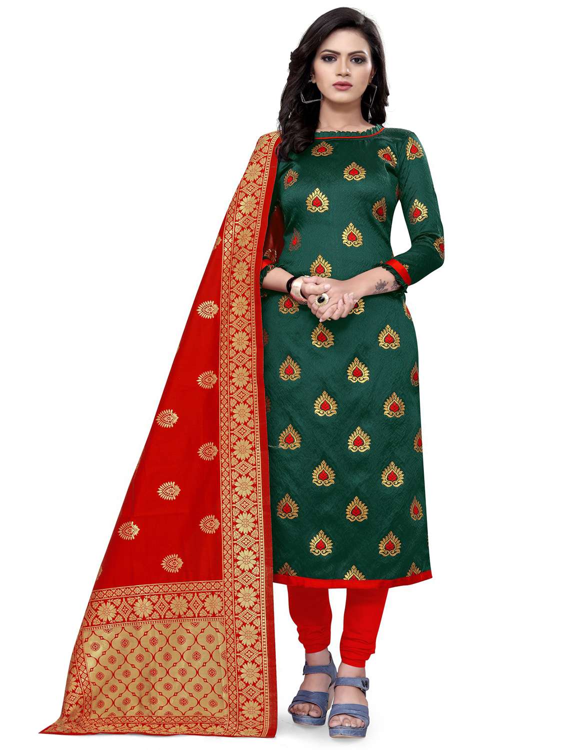 self design unstitched suit set 