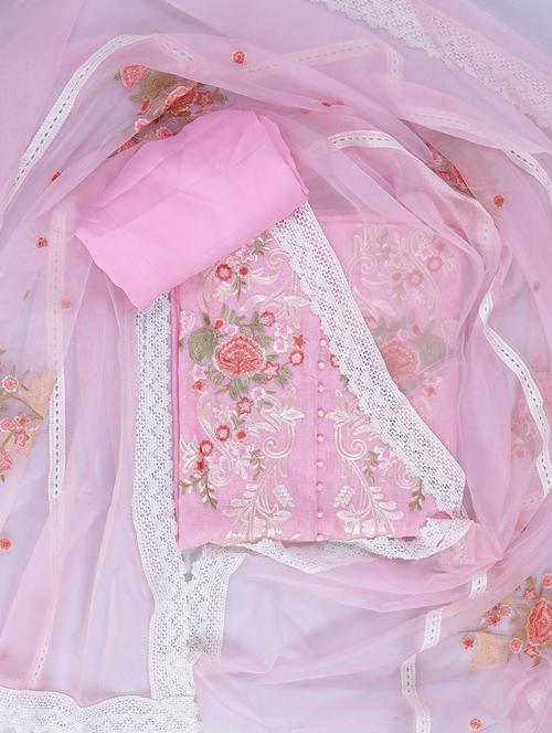 women pink embroidered unstitched suits - 20196903 -  Standard Image - 0