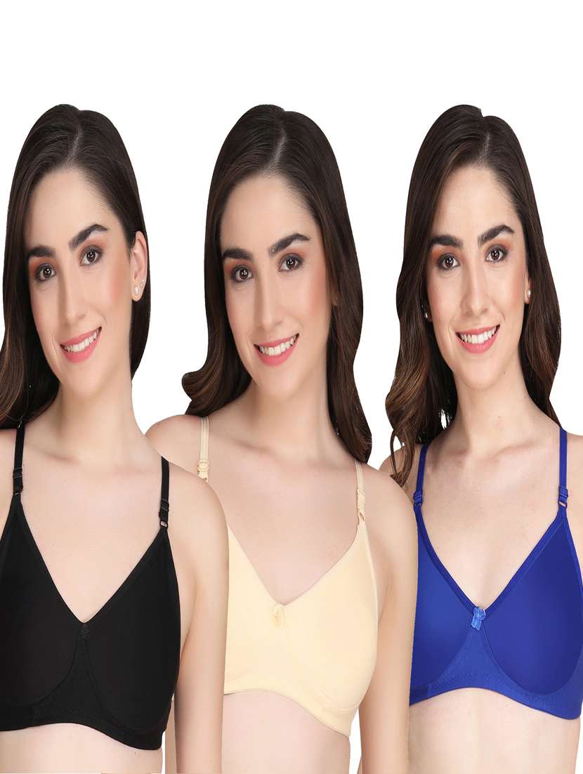 pack of 3 solid multi colored bra