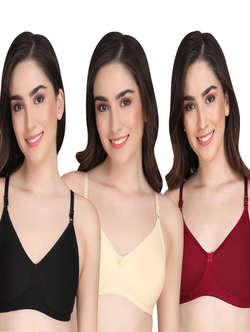 pack of 3 solid multi colored bra