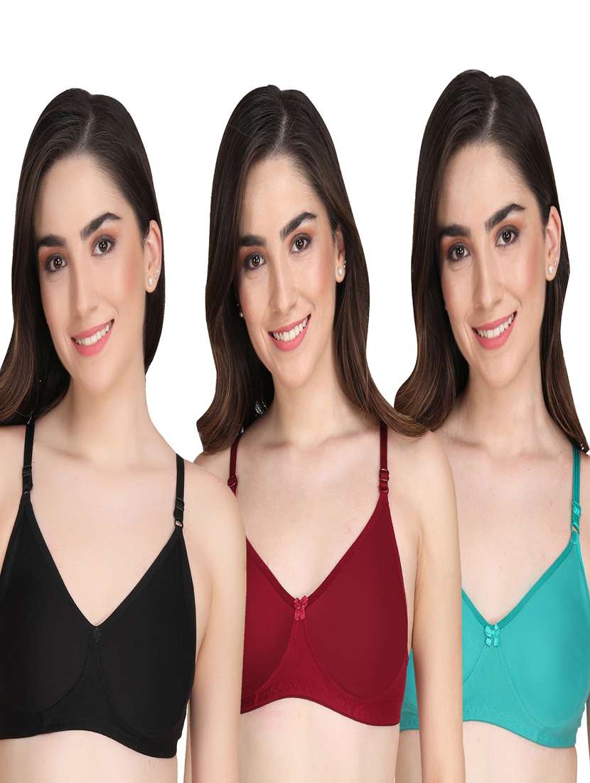 pack of 3 solid multi colored bra