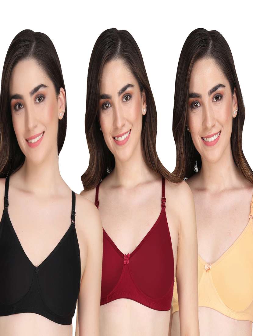 pack of 3 solid multi colored bra