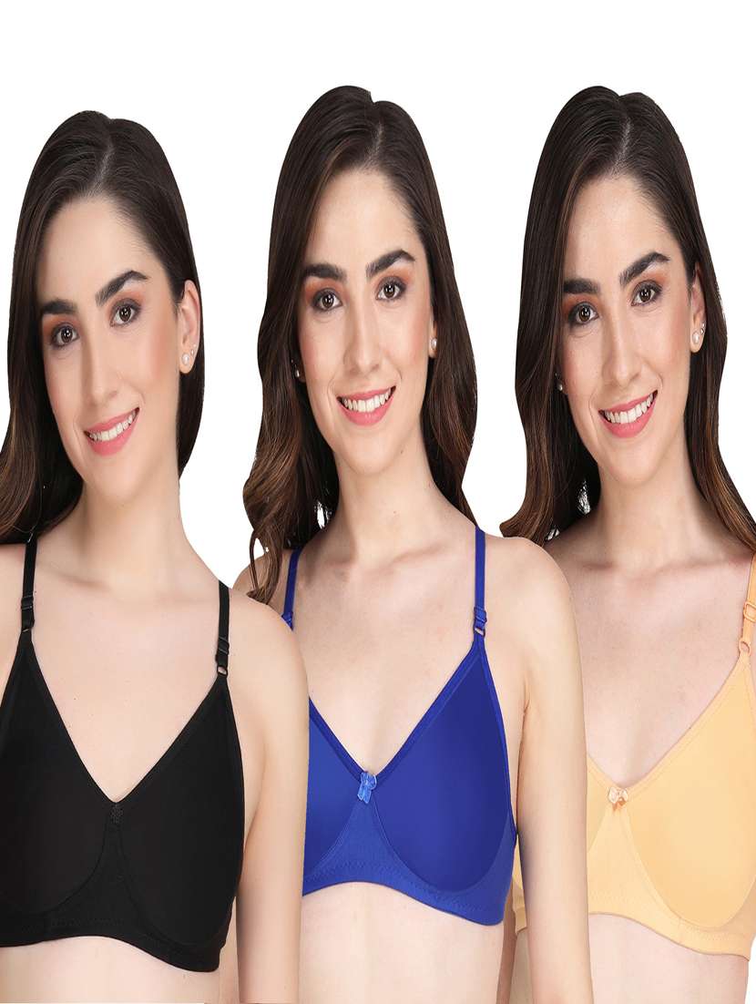 pack of 3 solid multi colored bra