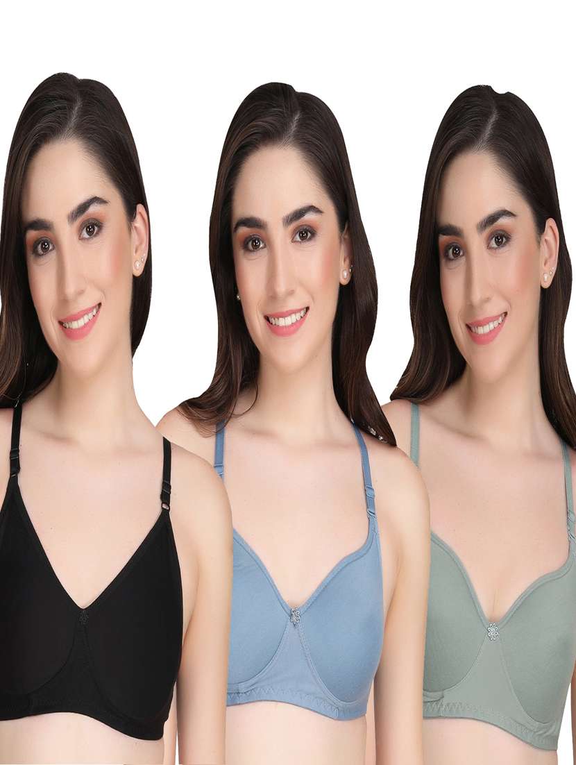 pack of 3 solid multi colored bra