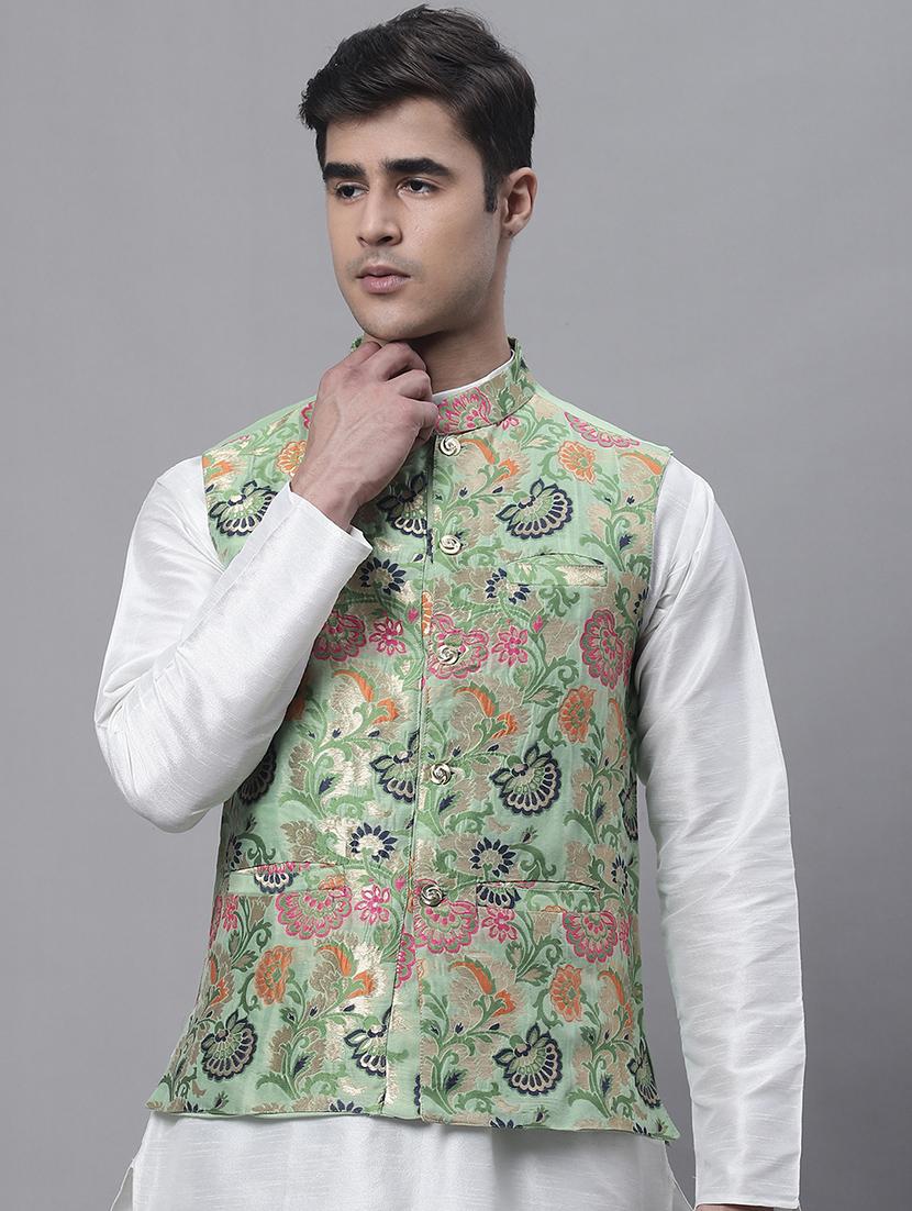 green self design nehru jacket - 20197075 - Zoom Image - 0