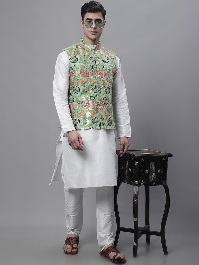 green self design nehru jacket - 20197075 - Standard Image - 3
