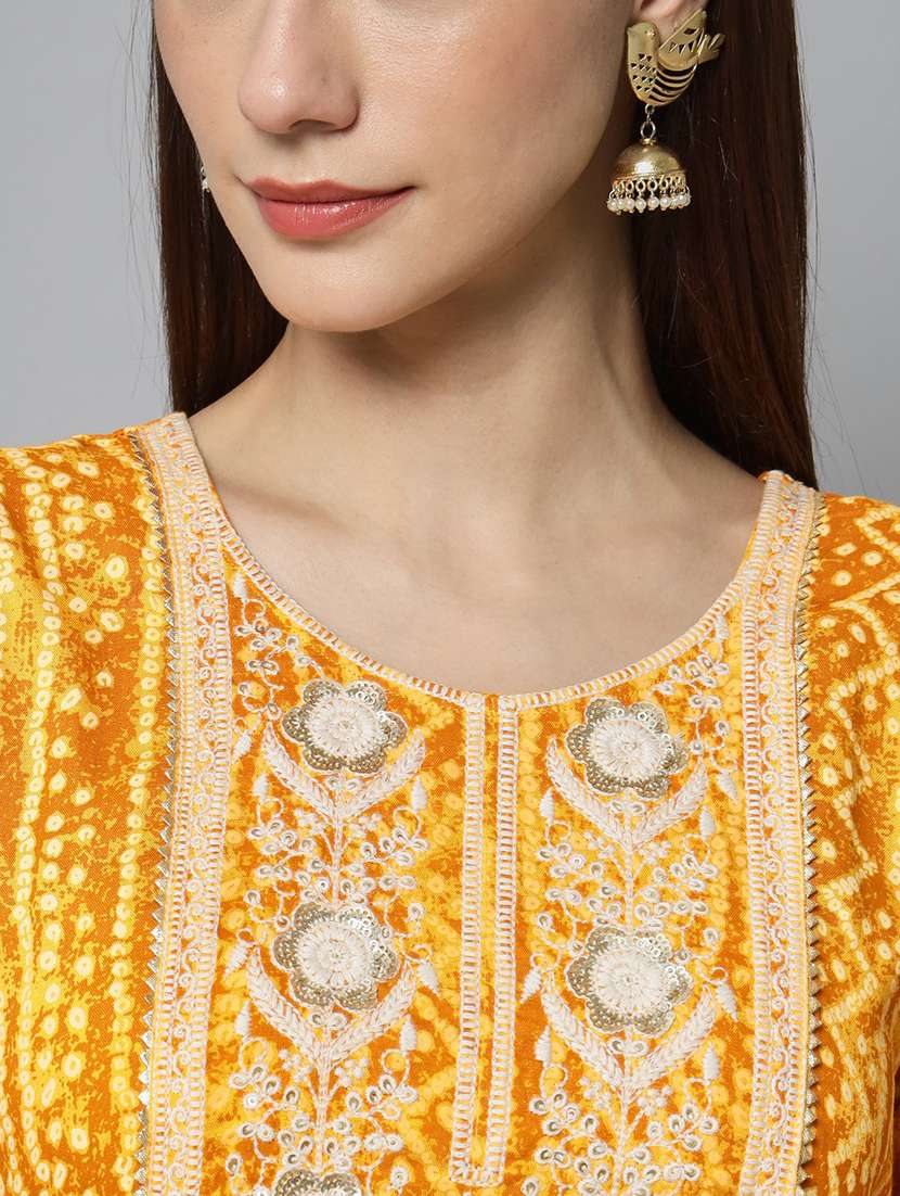 yellow cotton blend straight kurta - 20197197 -  Standard Image - 5
