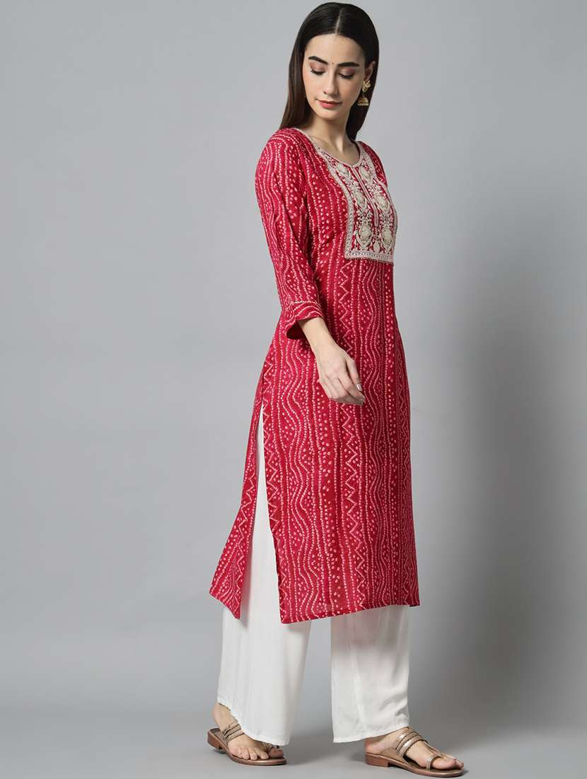 pink cotton blend straight kurta - 20197199 -  Standard Image - 3
