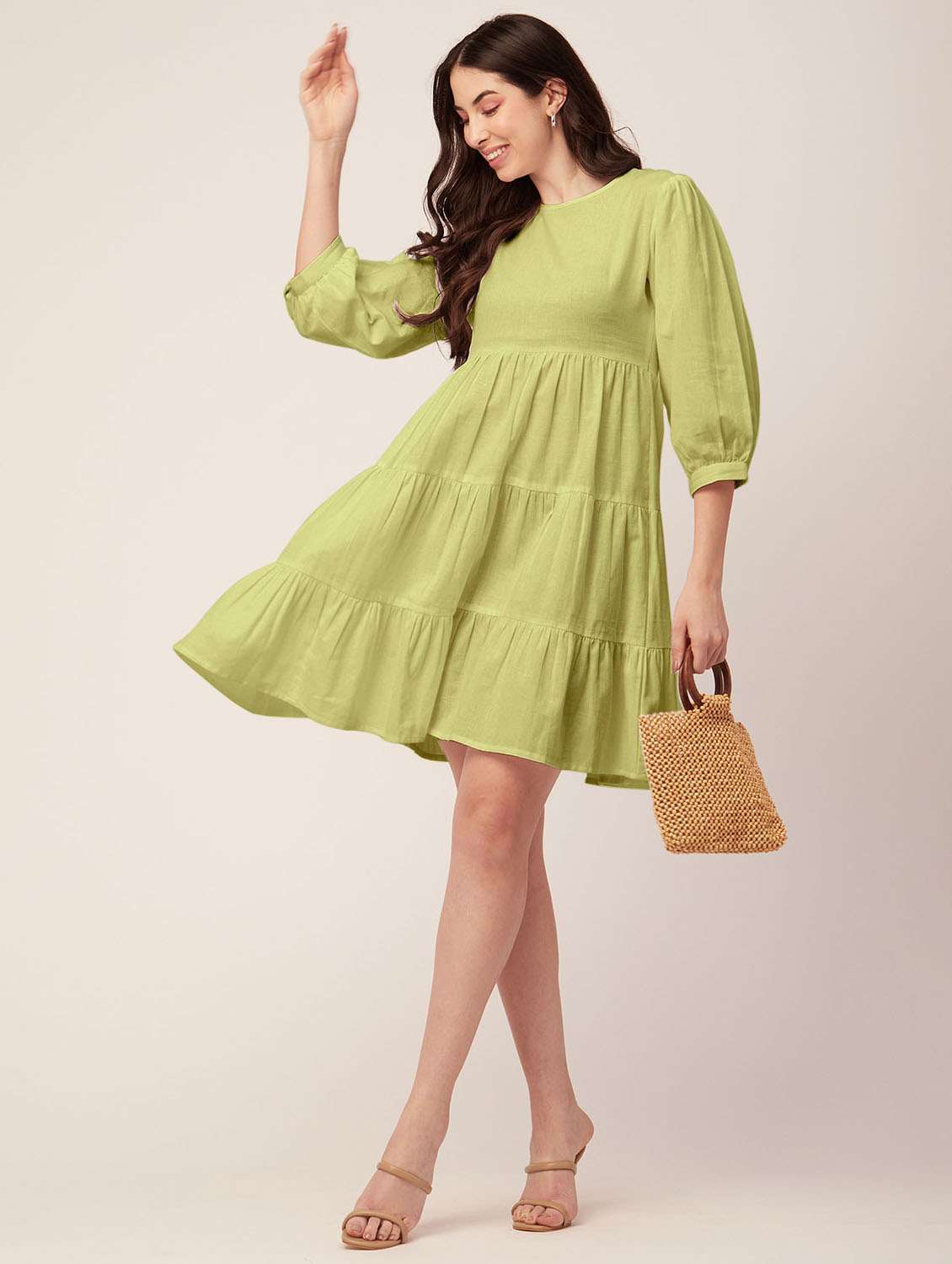 women's tiered dress solid dress - 20197282 -  Standard Image - 3