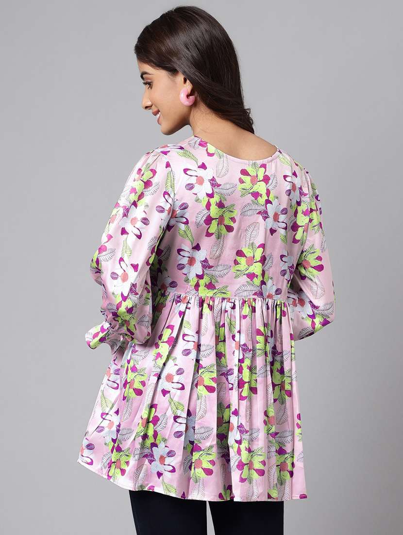 women purple v neck florals print top - 20197286 -  Standard Image - 3