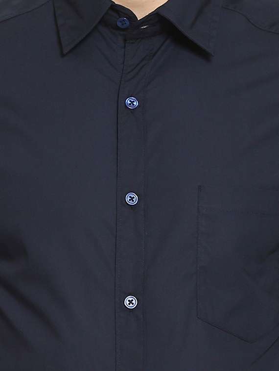 dark blue cotton casual shirt - 20197378 -  Standard Image - 3