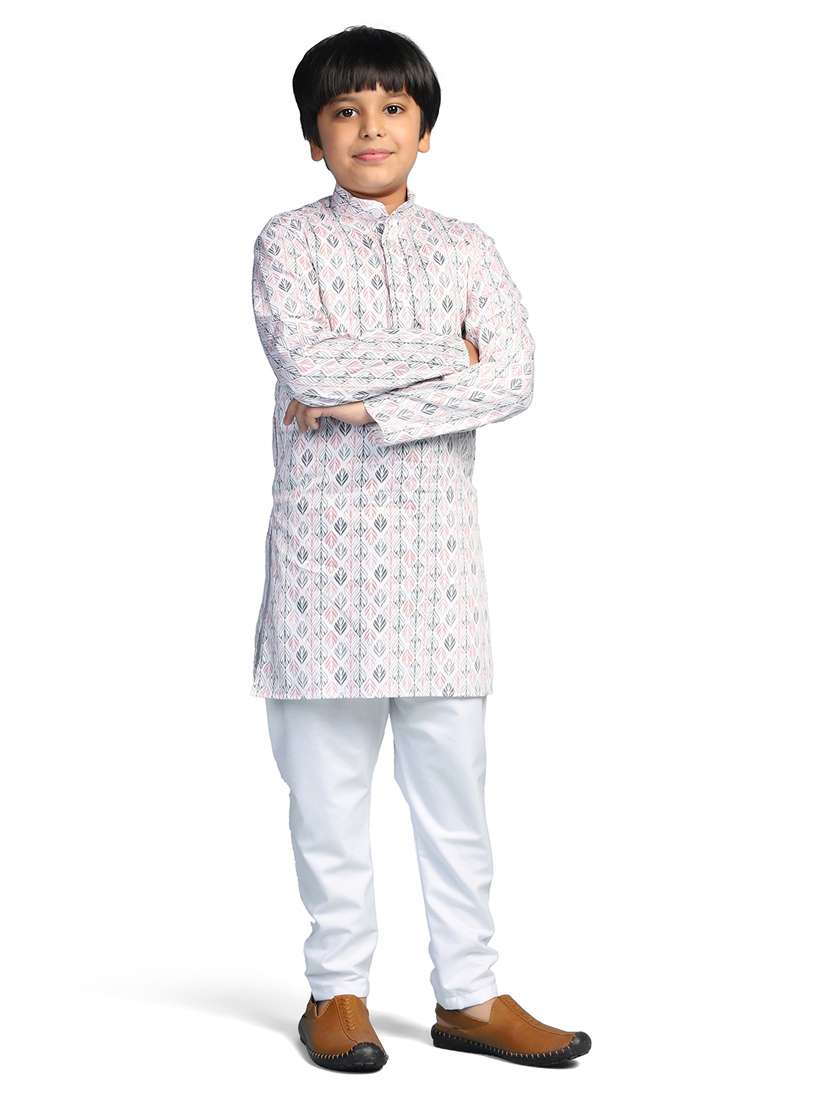 pink printed mandarin neck kurta set