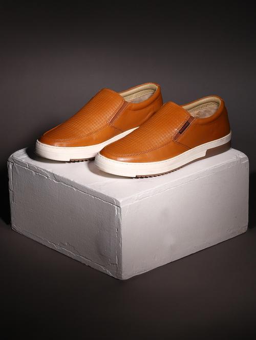 tan leather slip on sneakers - 20198367 -  Standard Image - 0