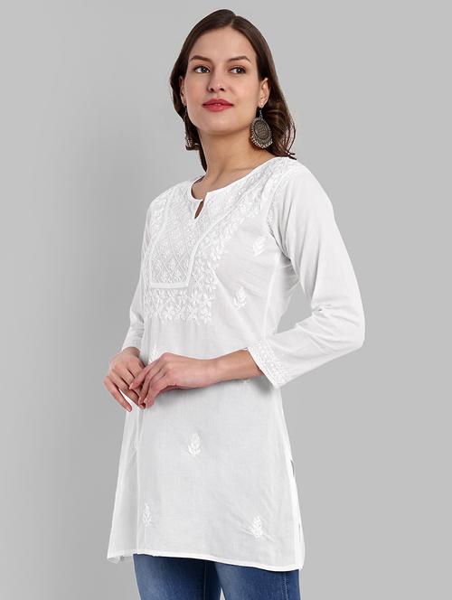 women notch neck chikankari kurti - 20198441 - Standard Image - 0