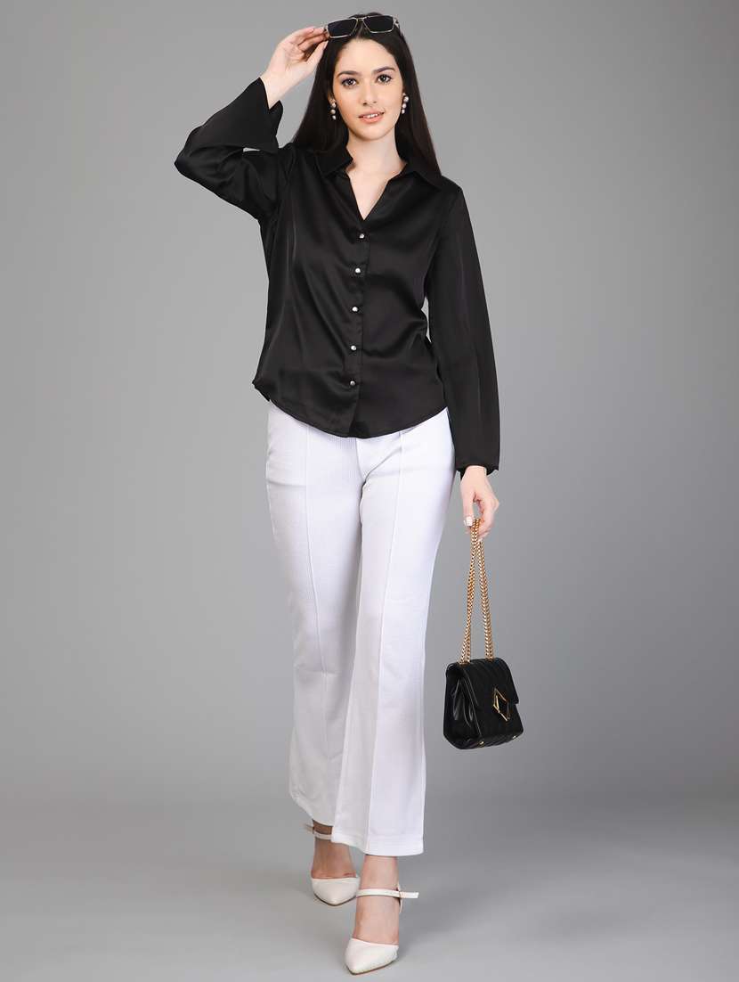 black solid bell sleeves regular shirt - 20198458 - Standard Image - 5