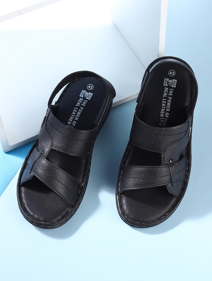 black leather back strap sandals - 20203224 -  Zoom Image - 0