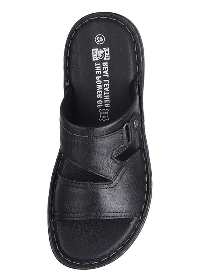 black leather slip on slippers - 20203232 -  Standard Image - 3