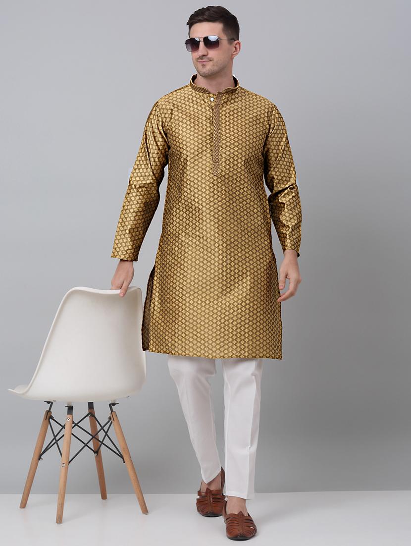 mandarin neck self design long kurta - 20204726 - Standard Image - 3