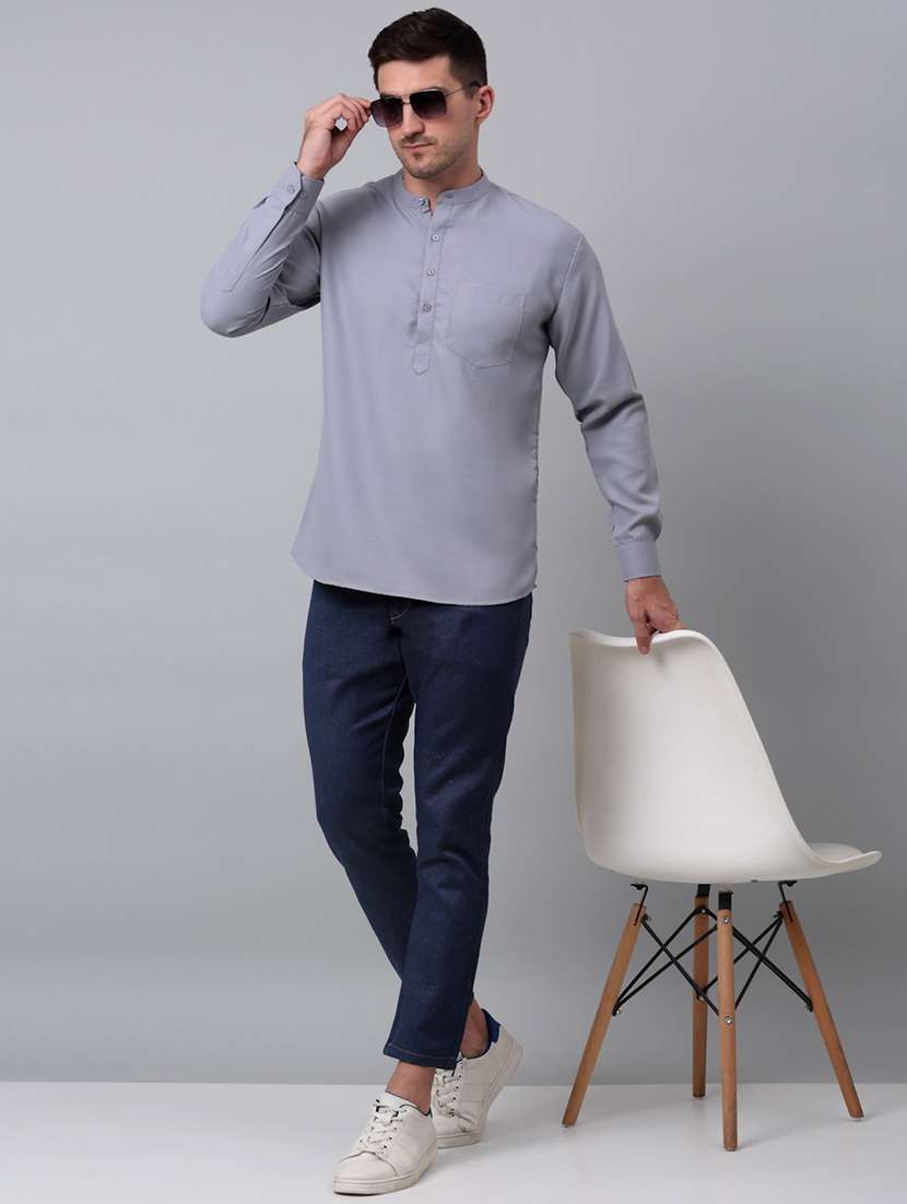 mandarin neck solid short kurta - 20204728 -  Standard Image - 3