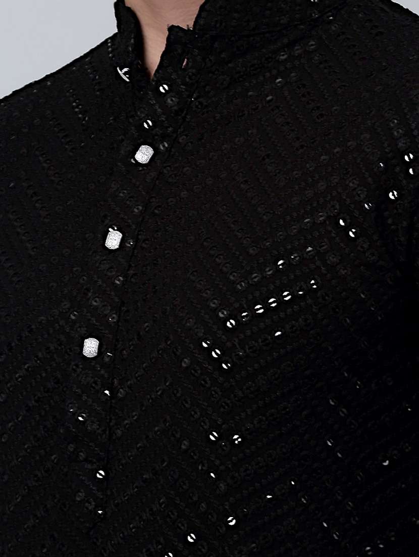 mandarin neck sequin work long kurta - 20204749 -  Standard Image - 5