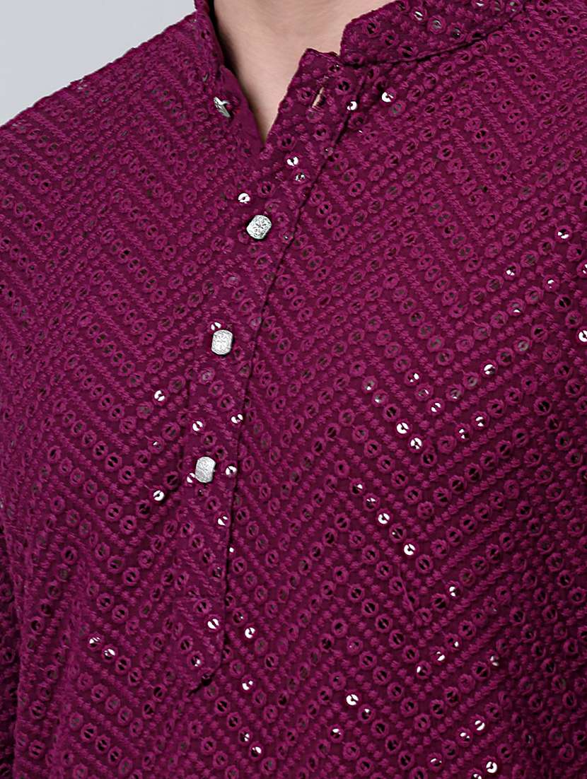 mandarin neck sequin work long kurta - 20204755 -  Standard Image - 5