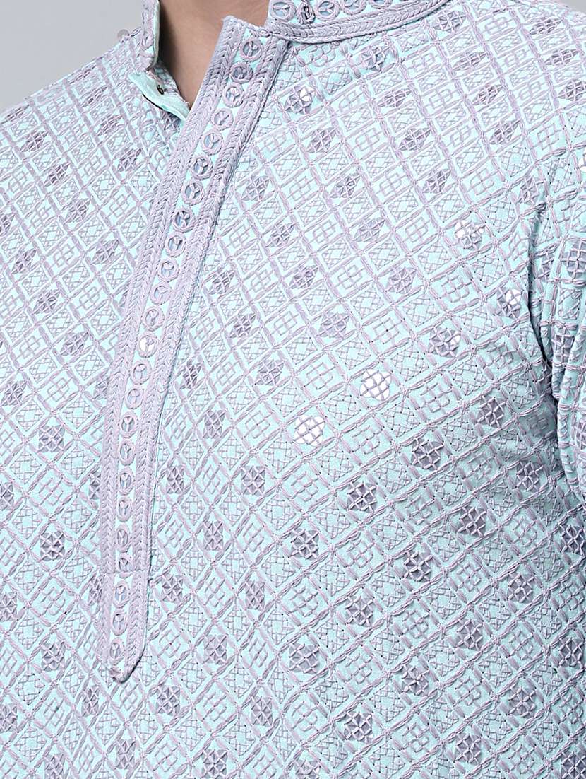 mandarin neck sequin work long kurta - 20204757 -  Standard Image - 5