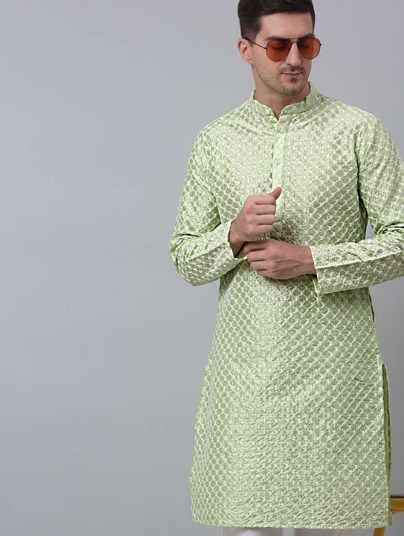 mandarin neck embroidered kurta churidar set - 20205497 - Standard Image - 3