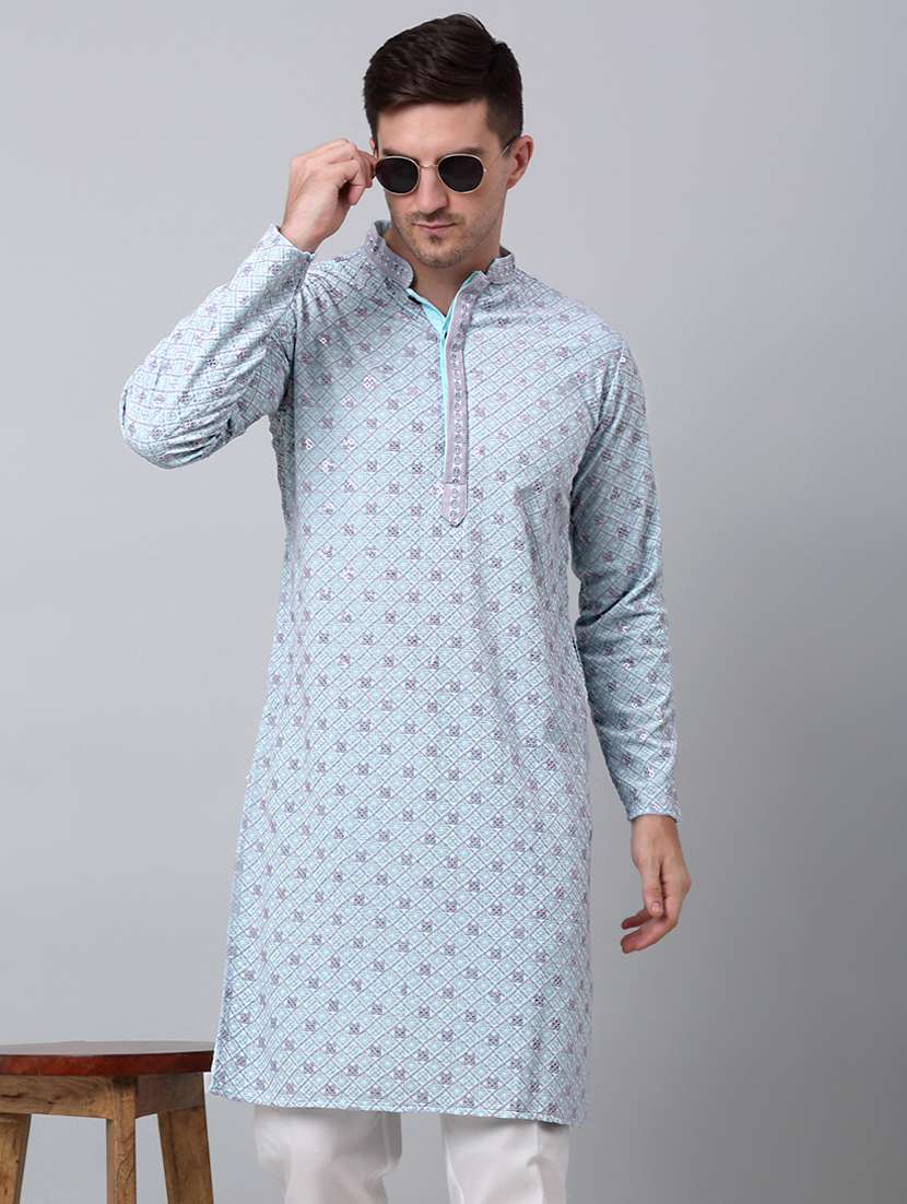 mandarin neck sequin work kurta pyjama set - 20205524 -  Standard Image - 3