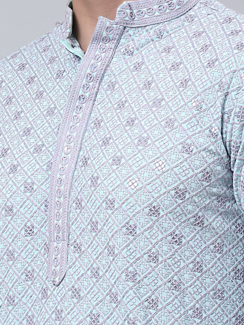 mandarin neck sequin work kurta pyjama set - 20205524 -  Standard Image - 5