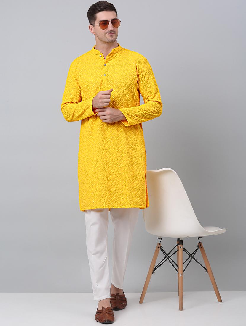 mandarin neck embroidered kurta pyjama set - 20205569 - Zoom Image - 0